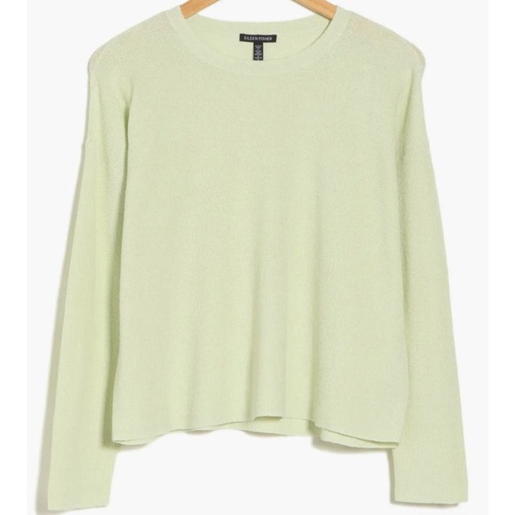 NWT-Eileen Fisher Women's Linen Blend Crewneck Long-Sleeve Top-Mist-PM - Picture 5 of 7